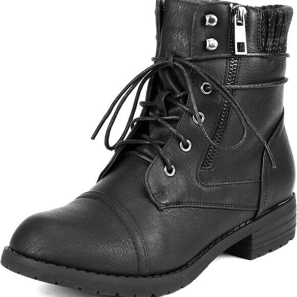 Women's Vegan Leather Lace Up Combat Boots - Fashionable Ankle Booties Size 9 - Picture 1 of 8